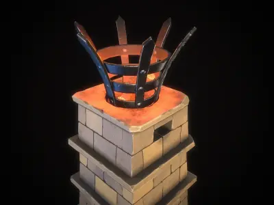 Stylized torch column Low-poly 3D model