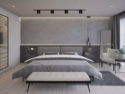 Modern Bedroom Interior Scene - bedroom furniture  3D model