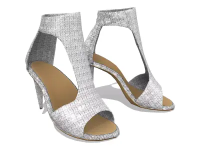 Open Toe T-Straps High Heel Shoes Low-poly 3D model