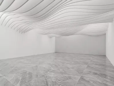 Minimal Wavy Ceiling Gallery Hall Interior 3D Model 3D model