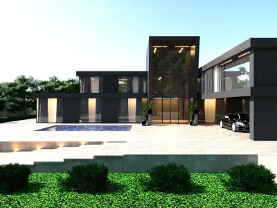 Modern Villa Cloudy and Sunny Full Scene 3D Model 3D model