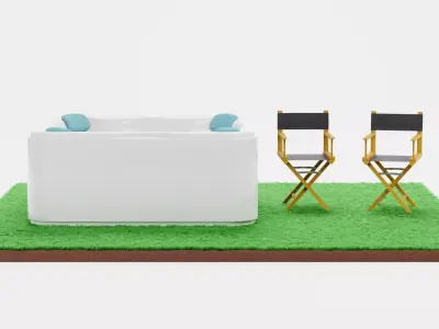 Garden Setup V15 - Hot Tub with Folding Chairs on Grass Platform 3D model