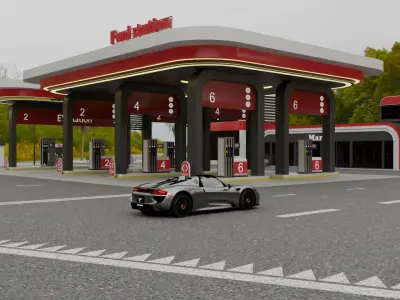 Realistic Fuel station and service area - Full environment 3D model