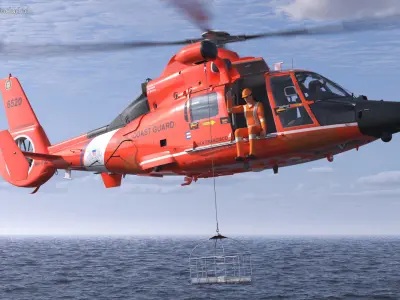  Eurocopter MH 65 Dolphin with Inflatable Life Raft and Characters 