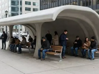 Futuristic Organic Monolithic Bus Stop Concrete Wood Shelter Low-poly 3D model