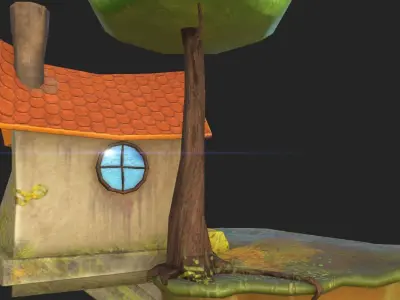 Floating Stylized Toon House Low-poly 3D model