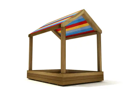 Kids Game Play Equipment 009 Wood Sand Pool with Roof 3D model