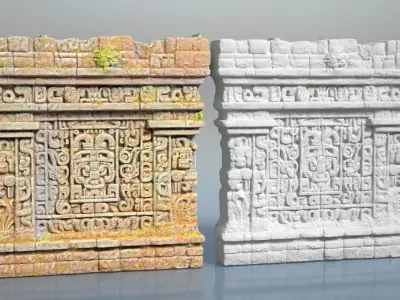 High poly ruin Mayan Temple Walls - 240712 3D model
