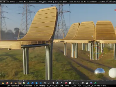  Round Tree Bench - 7 - Wood Metal Version 1 Low-poly 3D model