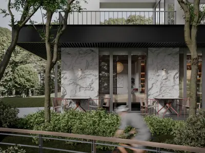 Modern outdoor architecture landscape cafe book bar park 3D model