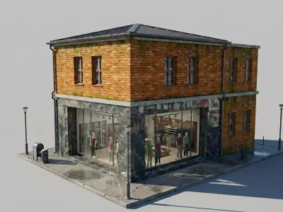 Two-Story Commercial Shop Building 3D model