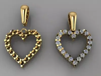 Dainty Diamond Heart Pendant with Bell 3D print model