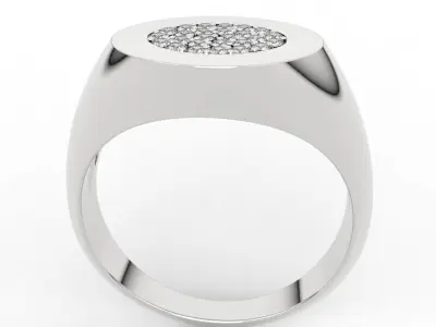 Diamond-Encrusted Oval Signet Ring 3D print model