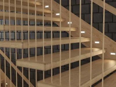 stair215 wooden staircase with railings 3D model