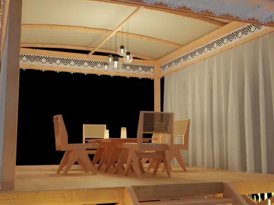 bedstead wooden gazebo with lights 3D model