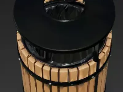 Round Wooden Park Trash Bin 3D Model Low-poly 3D model