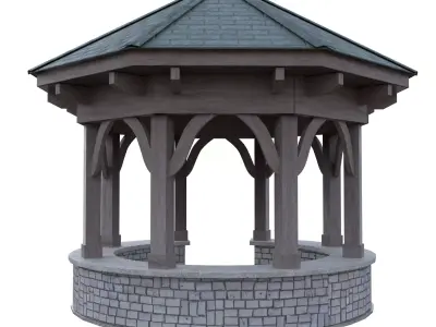 Wooden Gazebo Pavilion Low Poly PBR 3D Blender FBX OBJ GLB USD Low-poly 3D model