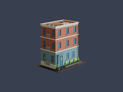 Cartoon Buildings Low-poly 3D model