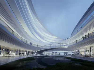 Futuristic Curved Retail Atrium Courtyard 3D model