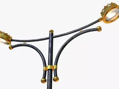 Cast iron street light lamp with 2 luminaries 3D model