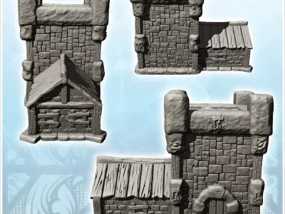 Fortified stone tower with annex building 13 - Medieval Gothic F 3D print model