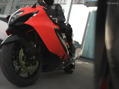  Sport-Touring Motorcycle Red Black Rigged for Cinema 4D 