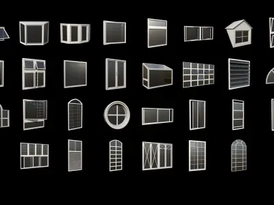 31 Windows Base Mesh with UVs Low-poly 3D model