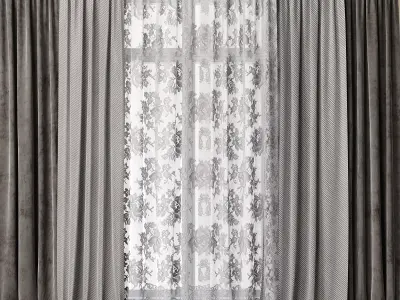Curtains with window 7 3D model