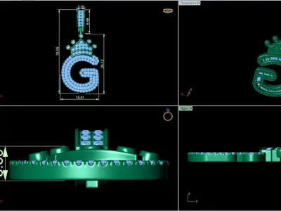 Crown Initial  G  Letter Pendant 3D print model