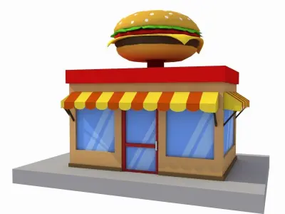 cartoon burger house building low poly Low-poly 3D model