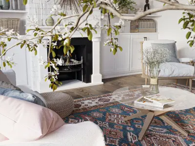 Scandinavian living room Low-poly 3D model