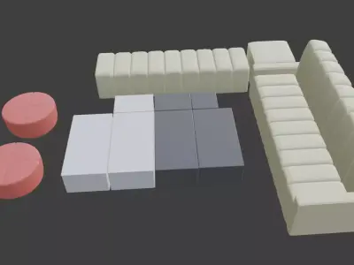 Living room set2 2x Sofa 3x Drums 1x8 Body Table 2x Lighting 3D model