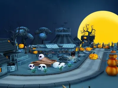 Cartoon Halloween Farm  Low-poly 3D model