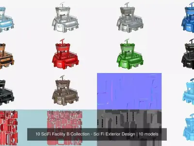 10 SciFi Facility B Collection - Sci Fi Exterior Design 3D Model Pack