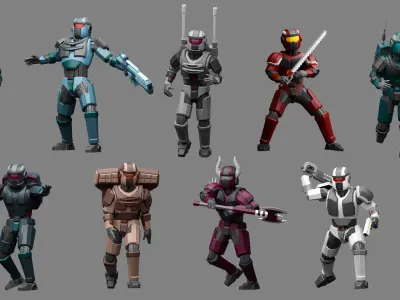 Cartoon characters robots  Low-poly 3D model