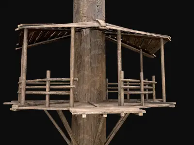 Wooden Tree House Shelters and Platforms 4 Low-poly 3D model