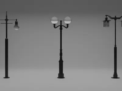 Double head street lamp Low-poly 3D model
