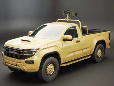 Generic Military Pickup with Machine Gun Desert Camo Low-poly 3D model