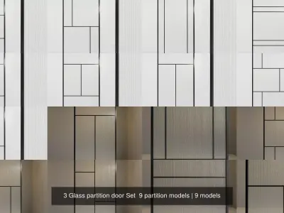 3 Glass partition door Set  9 partition models 3D Model Pack