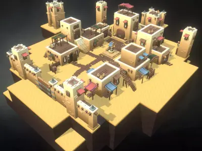Desert Town Building Set - Proto Series Low-poly 3D model