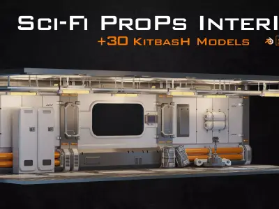 Sci-fi Props Interior kitbash 3D model