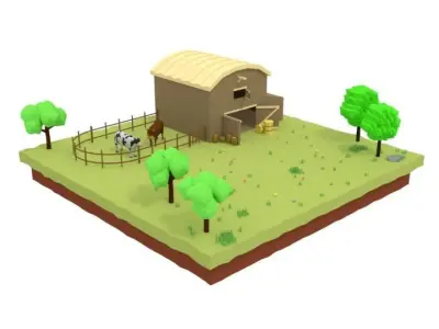 Low Poly Farm Barn Scene Low-poly 3D model