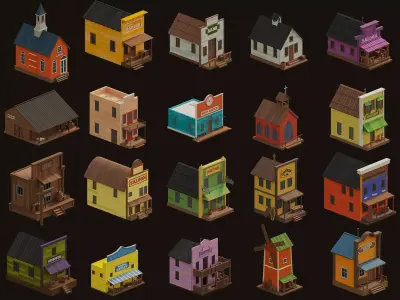  Cowboy Town Low-poly 3D model