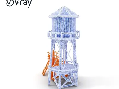 Wooden Water Tower Model Pack for D Rendering and Game Design Low-poly 3D model