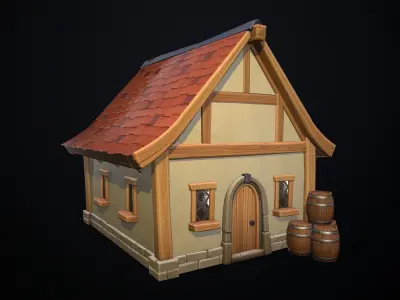 Stylized medieval houses Low-poly 3D model