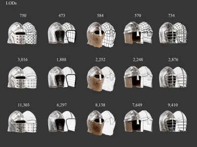 Medieval Crude Armor Helmets Low-poly 3D model