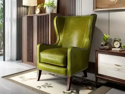 Classic Red Leather Wingback High Architectural Visualization 3D model