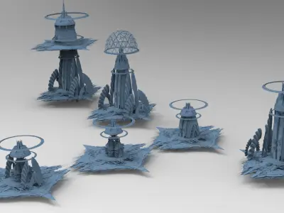 Cyberpunk Media Towers collection Low-poly 3D model