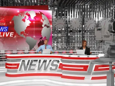  Modern News Studio Set Rigged 