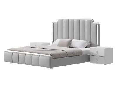 Glam Beige Upholstered Bed 3D model